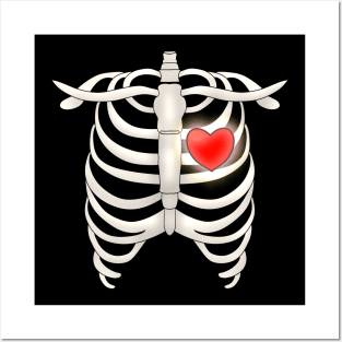 Ribcage With Red Shining Heart Posters and Art